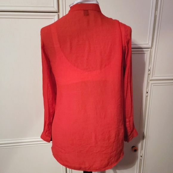 Alfani Red Pleated Button Up Top - Picture 3 of 5